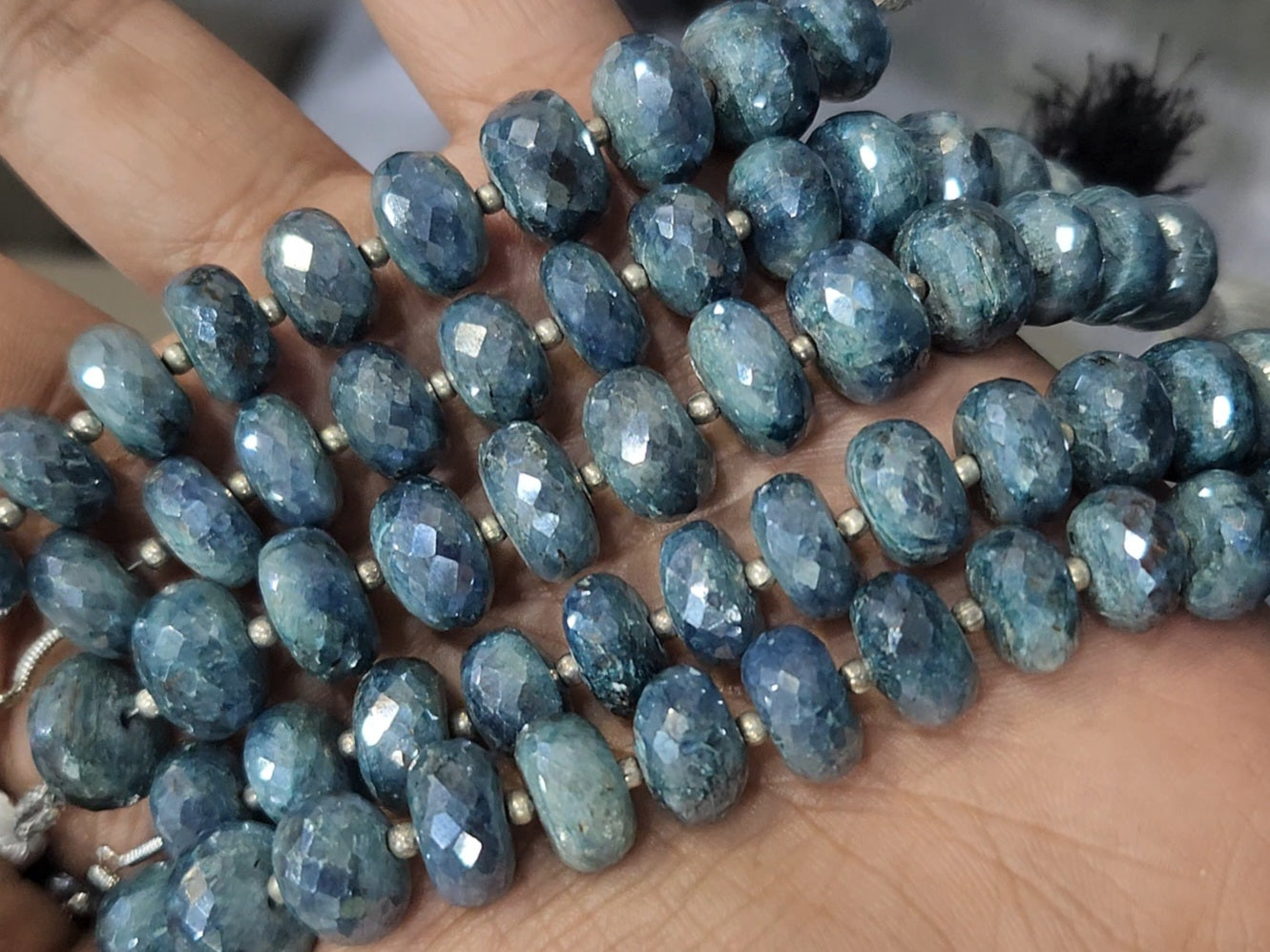 Natural Kyanite Gemstone Coated Faceted Rondelle Beads