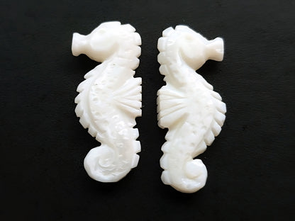Natural Mother Of Pearl Carved Sea Horse | Mother of Pearl Gemstone Carving | 14x33 MM | Loose Carving for Pendants & Jewelry Making