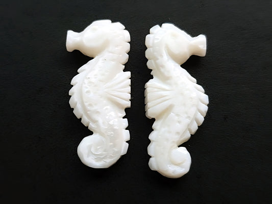 Natural Mother Of Pearl Carved Sea Horse | Mother of Pearl Gemstone Carving | 14x33 MM | Loose Carving for Pendants & Jewelry Making