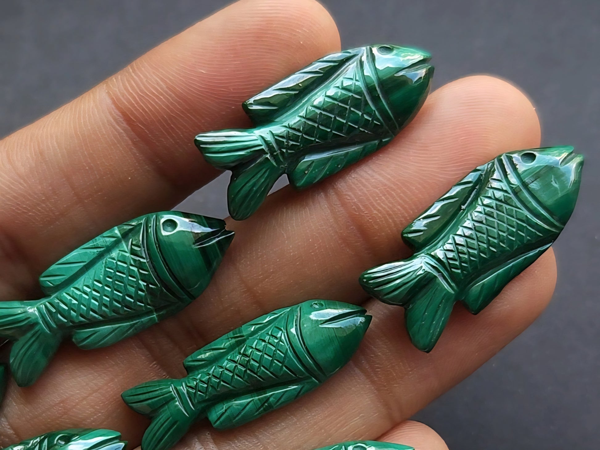 Natural Malachite Hand-Carved Fish