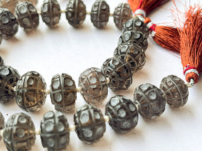 Smoky Quartz Cameo Frost Rondelle Shape Beads Beadsforyourjewelry