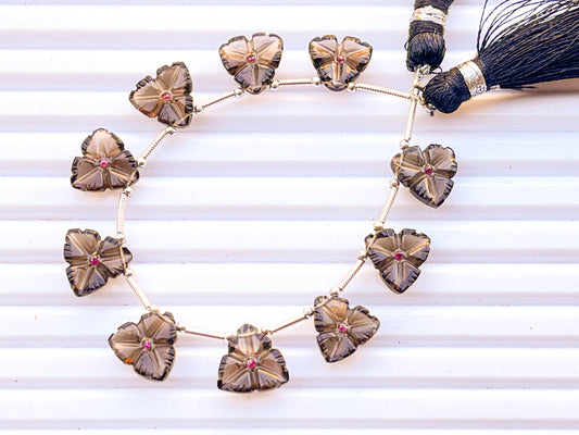 Smoky Quartz Flower Carved Beads | 11x11mm | 10 Pieces Beadsforyourjewelry