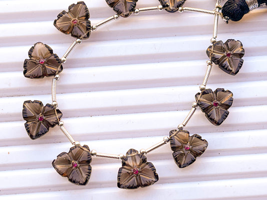 Smoky Quartz Flower Carved Beads | 11x11mm | 10 Pieces Beadsforyourjewelry