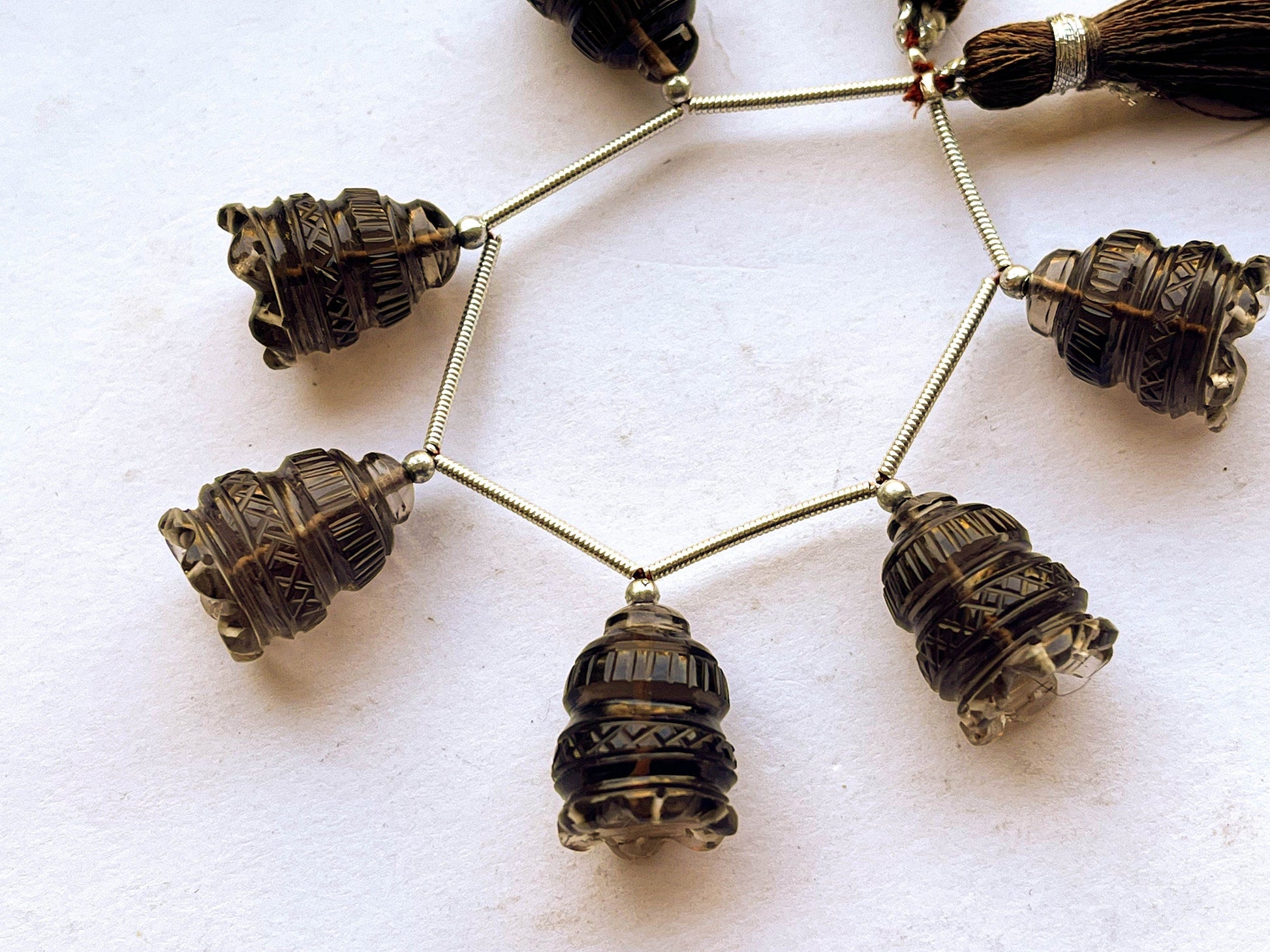 Smoky Quartz Flower Carved Bell Shape Beads Beadsforyourjewelry