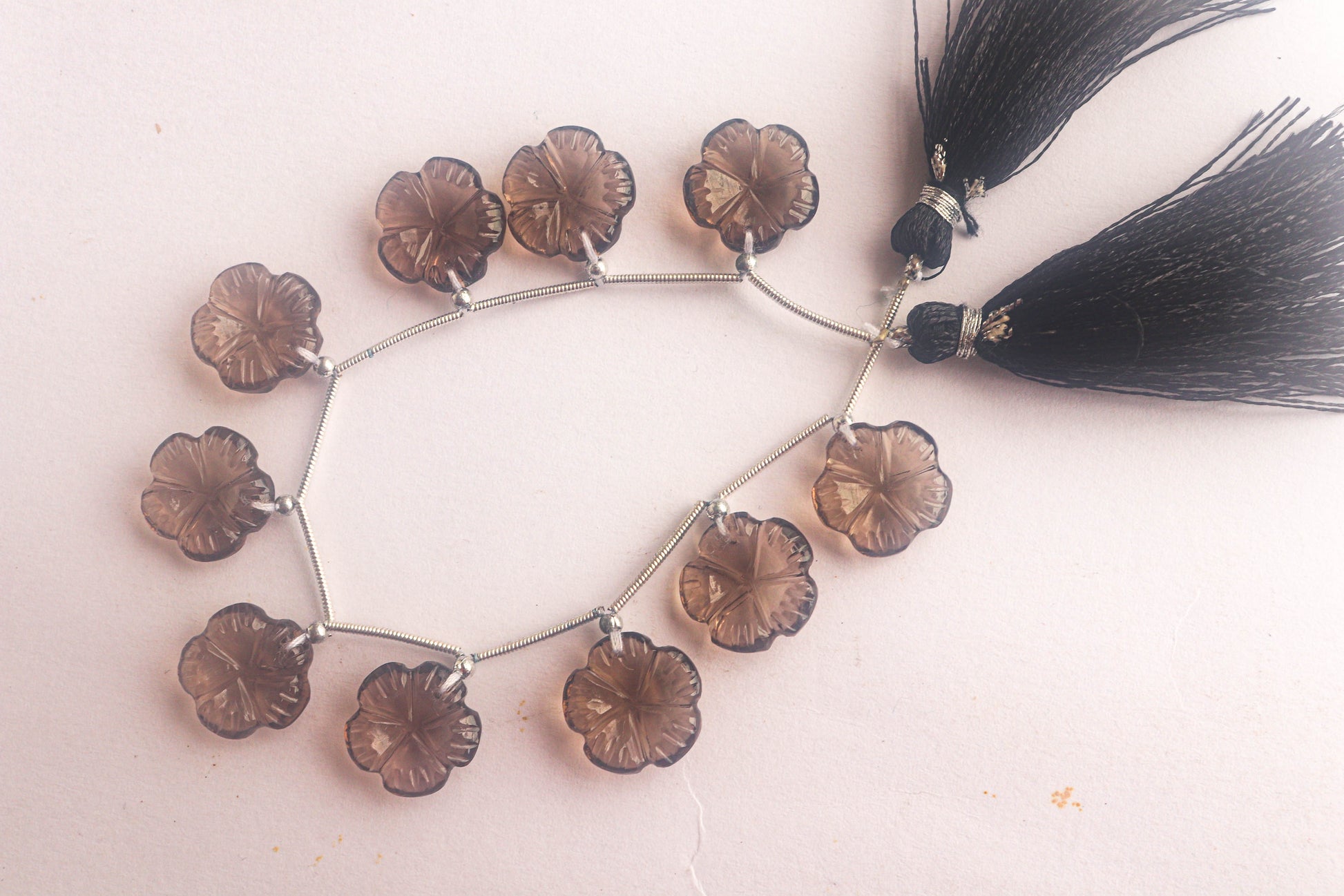 Smoky Quartz Flower Carving Beads Beadsforyourjewelry