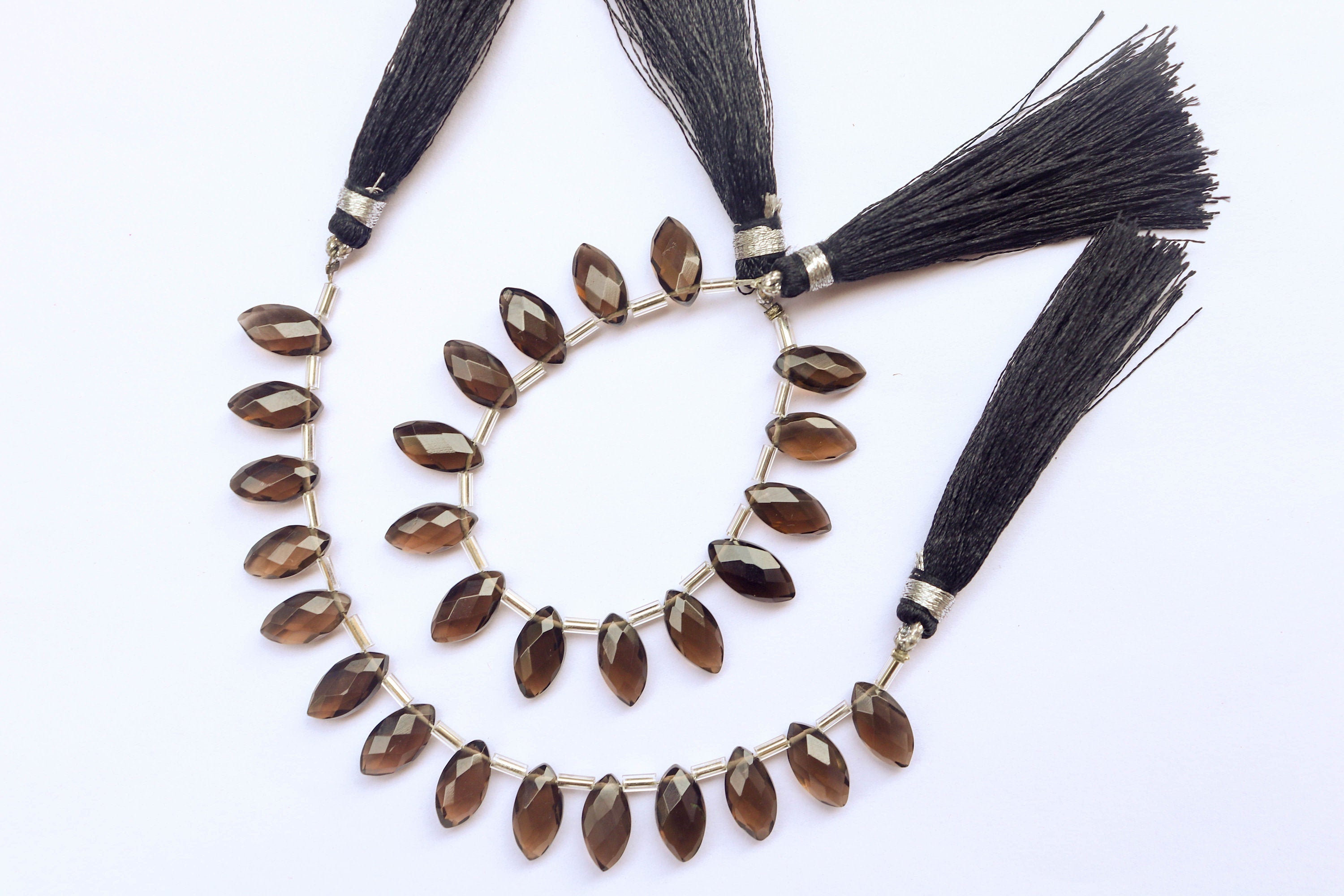 Smoky Quartz Marquise Shape Briolette Faceted | 6x12mm | 6 inches | 14 Pieces | Side Drill | Natural gemstone beads | For Jewelry making Beadsforyourjewelry