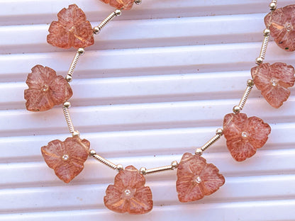 Strawberry Quartz Flower Carved Beads | 11x11mm | 10 Pieces Beadsforyourjewelry