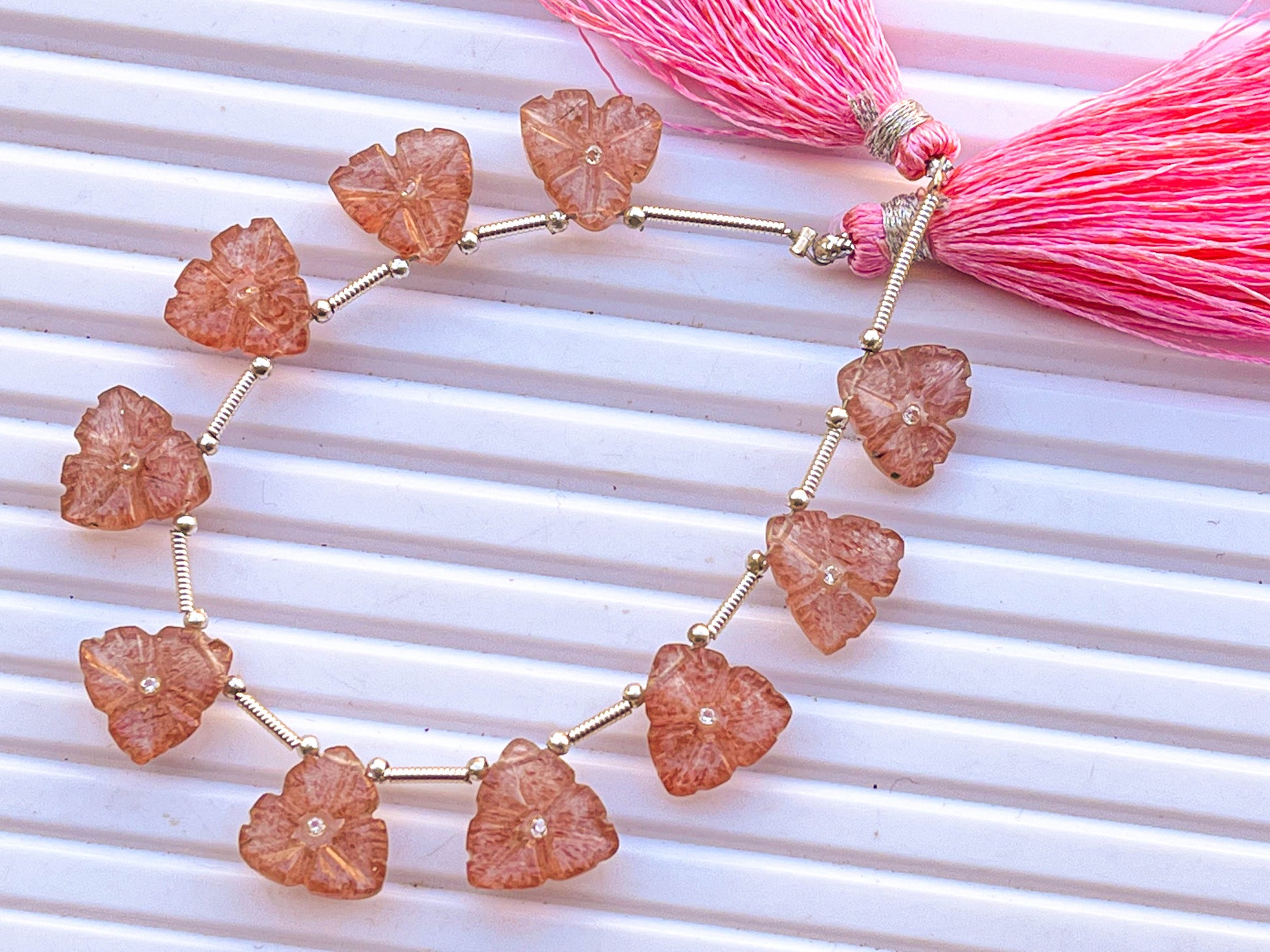 Strawberry Quartz Flower Carved Beads | 11x11mm | 10 Pieces Beadsforyourjewelry