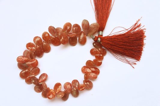 Sunstone Pear Briolette Faceted | 7x11-11x17mm | 8 inch strand | 48 Pieces | Side Drill | Natural Gemstone Beads | For Jewelry making Beadsforyourjewelry