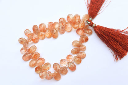 Sunstone Pear Briolette Faceted | 8x12mm | 8 inch strand | 47 Pieces | Side Drill | Natural Gemstone Beads | For Jewelry making Beadsforyourjewelry