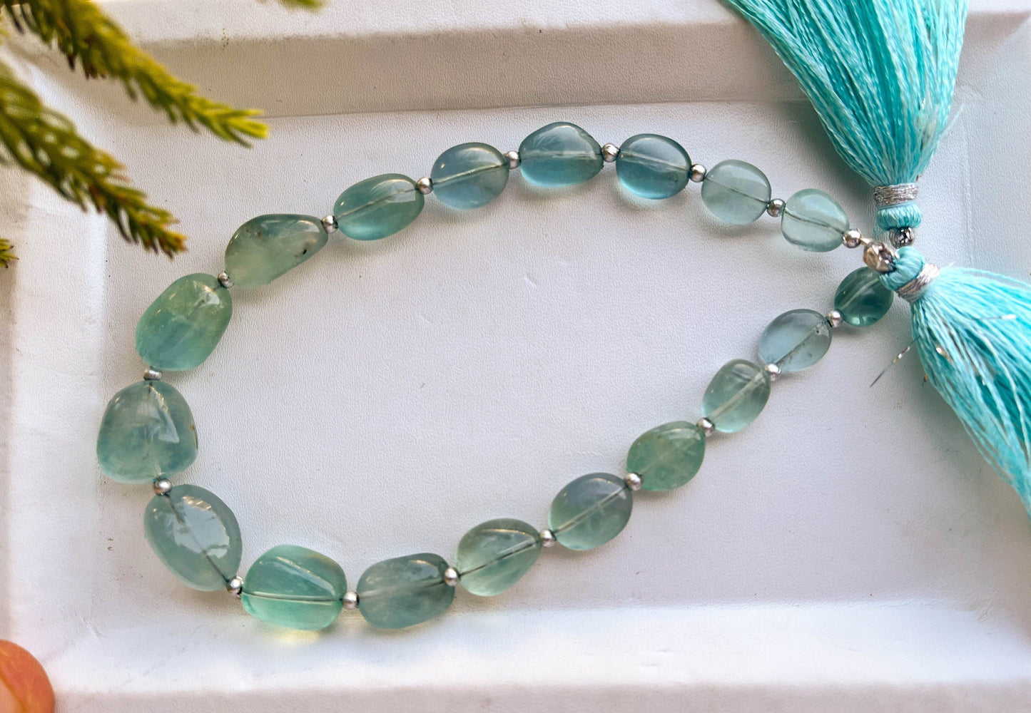 Teal Blue Fluorite Smooth Tumble Beads, Natural Fluorite Gemstone Beads, Fluorite Beads, 9 inch, 18 Pieces, Beadsforyourjewellery BFYJ74-6 Beadsforyourjewelry