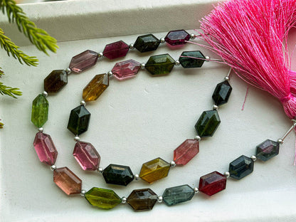 Tourmaline Hexagon Shape Faceted Briolette Beads, Natural Multi Tourmaline Beads, Tourmaline Briolette Beads, 11 / 14 Pieces Beadsforyourjewelry