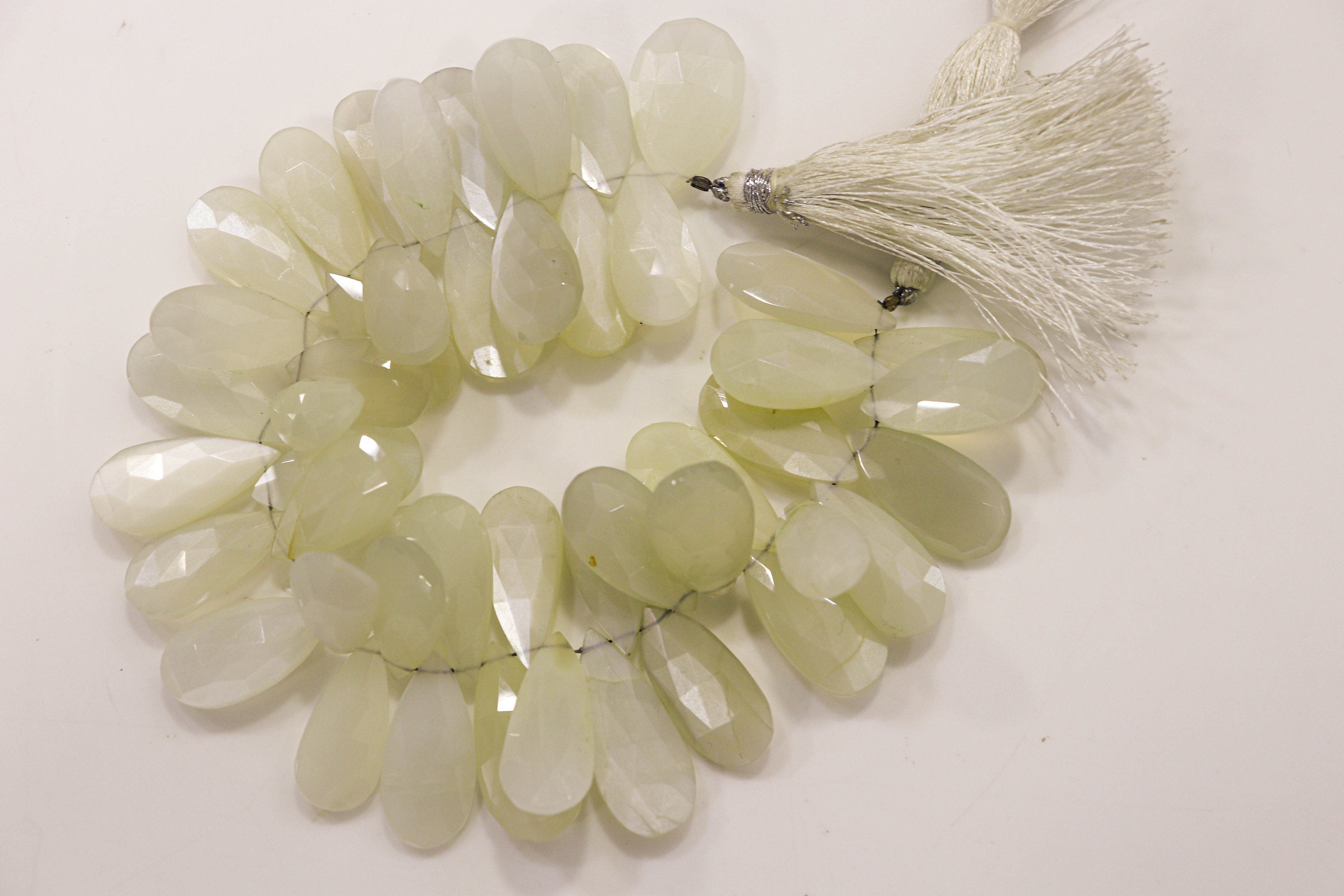 WHITE MOONSTONE Faceted  Briolette Pear Shape | 12x25mm | 8 inch | 47 Pieces | Natural Gemstone Beads for Jewelry Making Beadsforyourjewelry