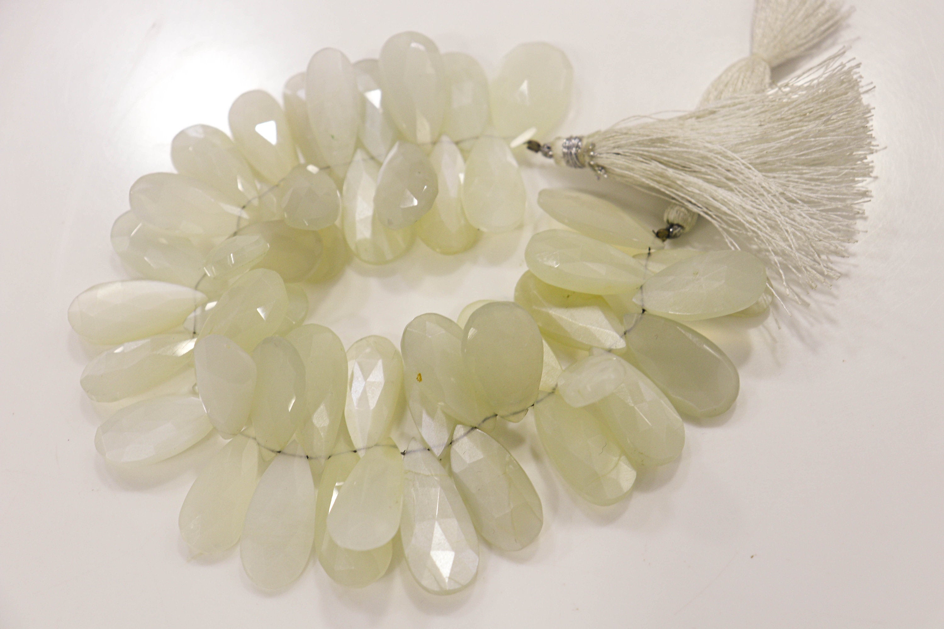 WHITE MOONSTONE Faceted  Briolette Pear Shape | 12x25mm | 8 inch | 47 Pieces | Natural Gemstone Beads for Jewelry Making Beadsforyourjewelry