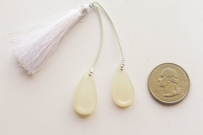 White Moonstone Pear Shape Matching Pair Briolette | 13x25mm | Side Drill | Hand Polished Natural Moonstone | Beadsforyourjewellery Beadsforyourjewelry