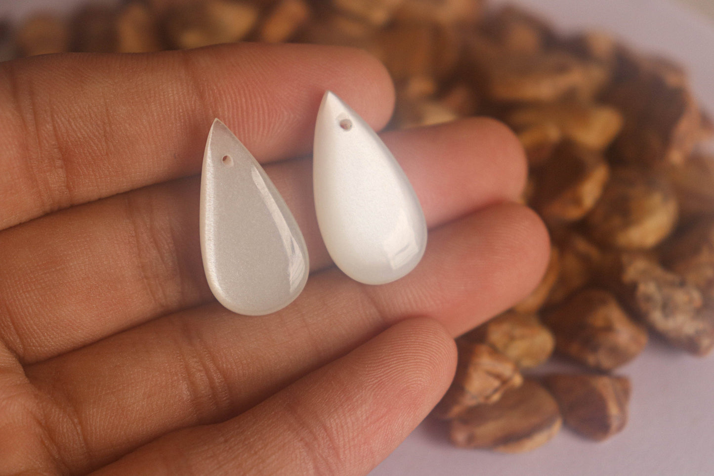 White Moonstone Pear Shape Matching Pair Briolette | 13x26mm | Hand Polished Natural Moonstone | Beadsforyourjewellery Beadsforyourjewelry