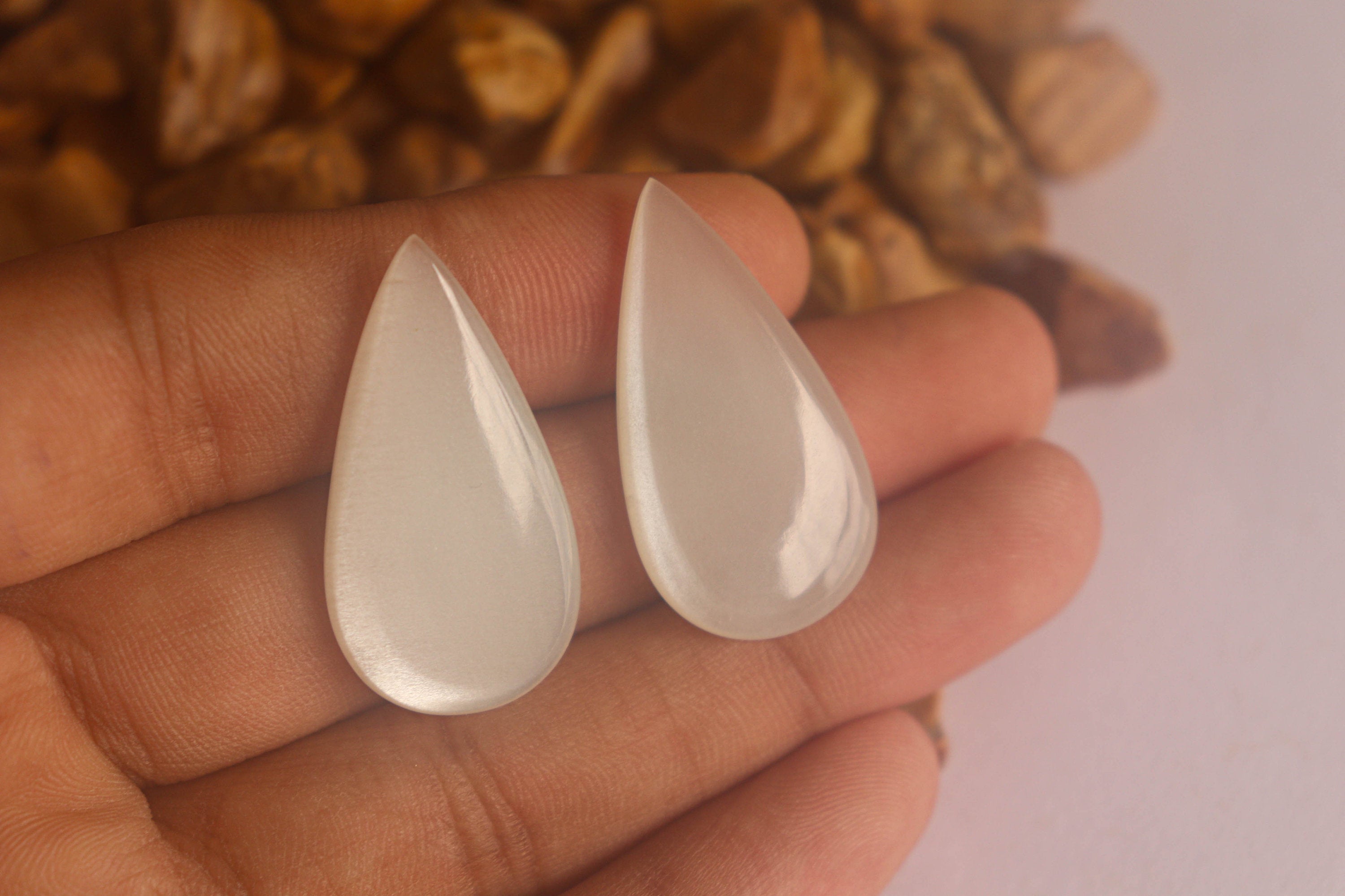 White Moonstone Pear Shape Matching Pair Briolette | 18x33mm | Hand Polished Natural Moonstone | Beadsforyourjewellery Beadsforyourjewelry