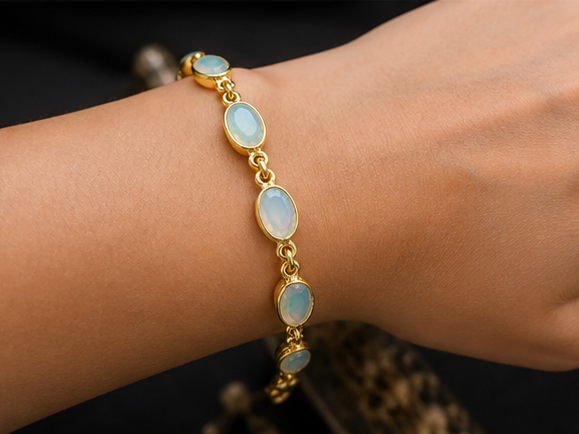 Natural Ethiopian Opal Bracelet | 925 Sterling Silver 18K Gold Plated