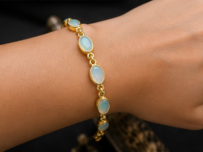 Natural Ethiopian Opal Bracelet | 925 Sterling Silver 18K Gold Plated