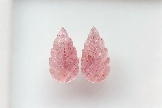 Natural Pink Tourmaline Carved Leaf Pair