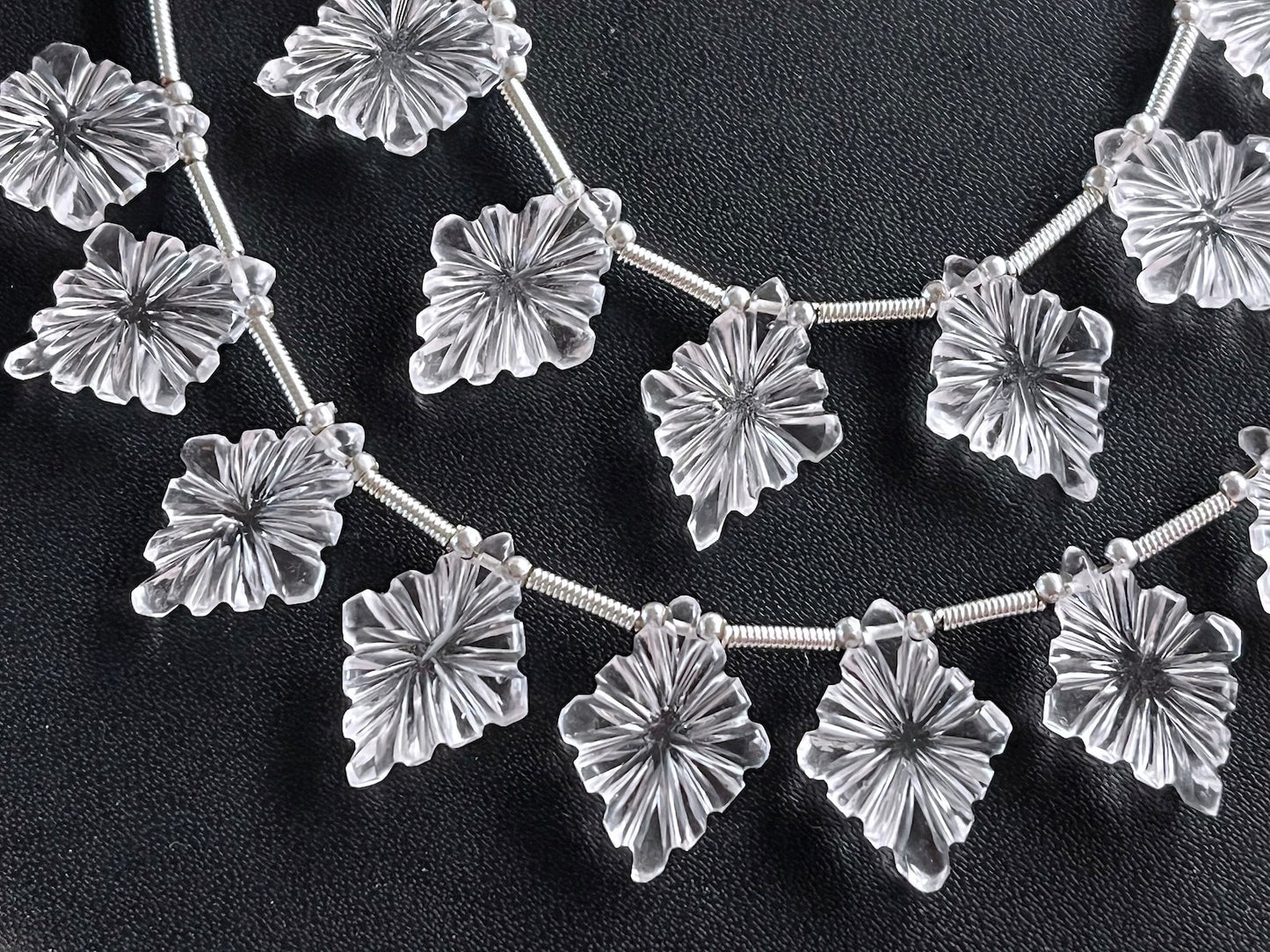 Crystal Quartz Lozenge shape carved beads
