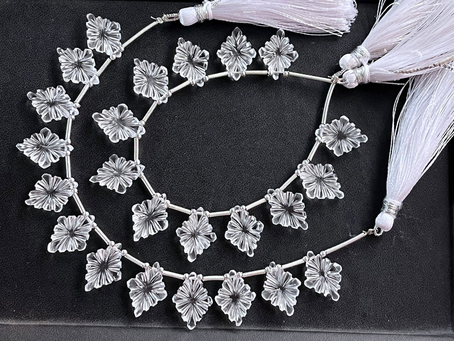 Crystal Quartz Lozenge shape carved beads