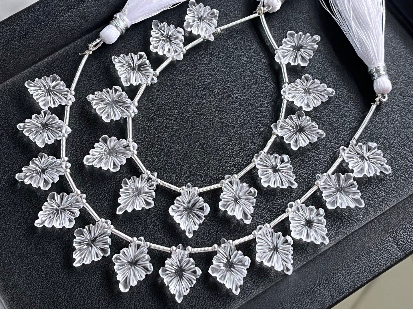 Crystal Quartz Lozenge shape carved beads