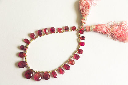 Pink Tourmaline Briolette Faceted, 4x5 to 8x10mm, 23 Pieces, Side drill, 6 inch Strand, Natural Gemstone Beads for jewelry making