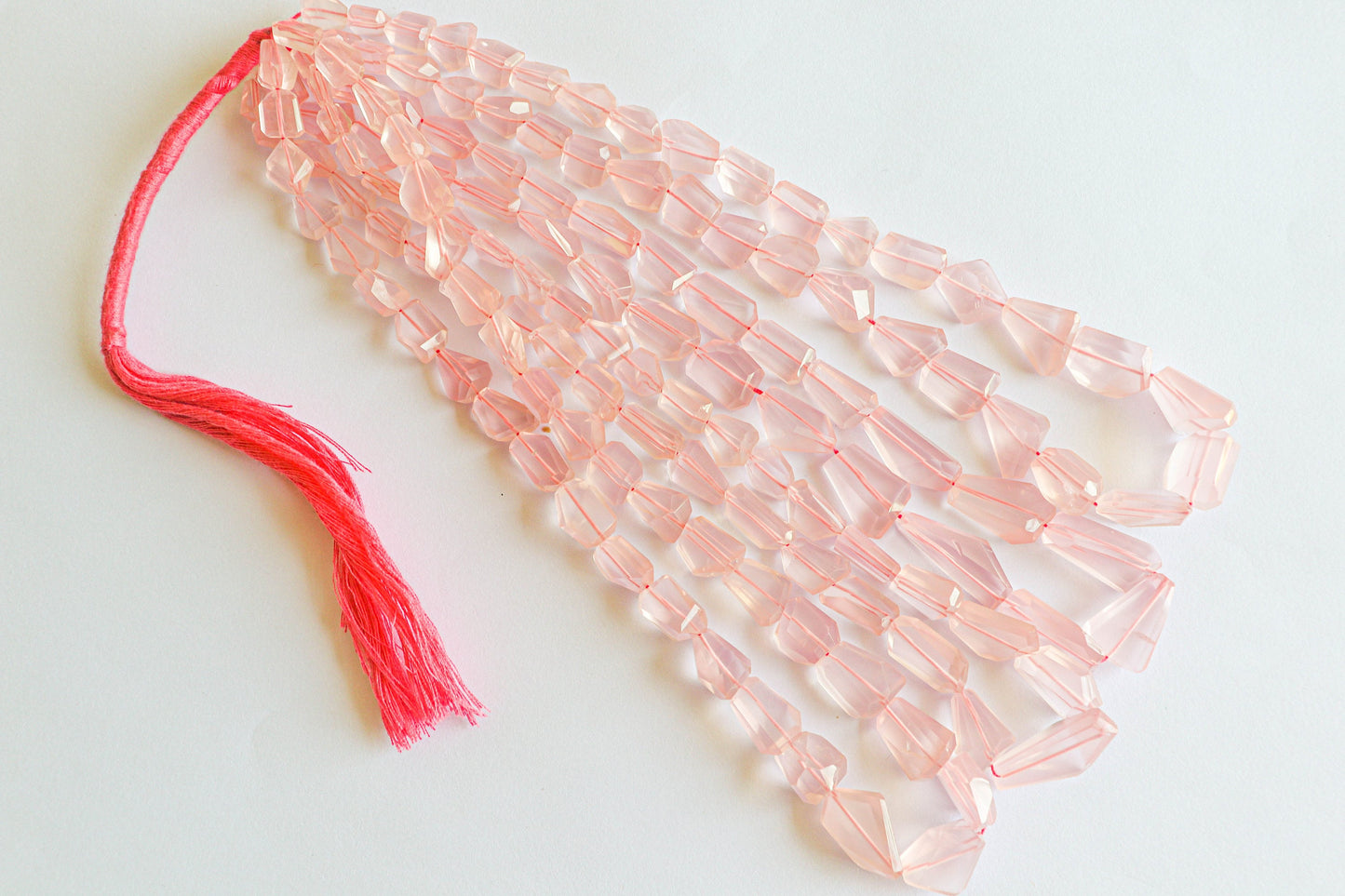 Rose Quartz Faceted Uneven Tumbles, 16 inch String, 8x10 to 8x14mm, 35 Pieces, Center drill, Natural Gemstone Beads for jewelry making
