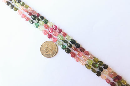 Multi Tourmaline Beads Faceted Pear Shape, 7x9mm, 14 inch Full String, 40 Pieces, Natural Tourmaline Gemstone, Beadsforyourjewellery