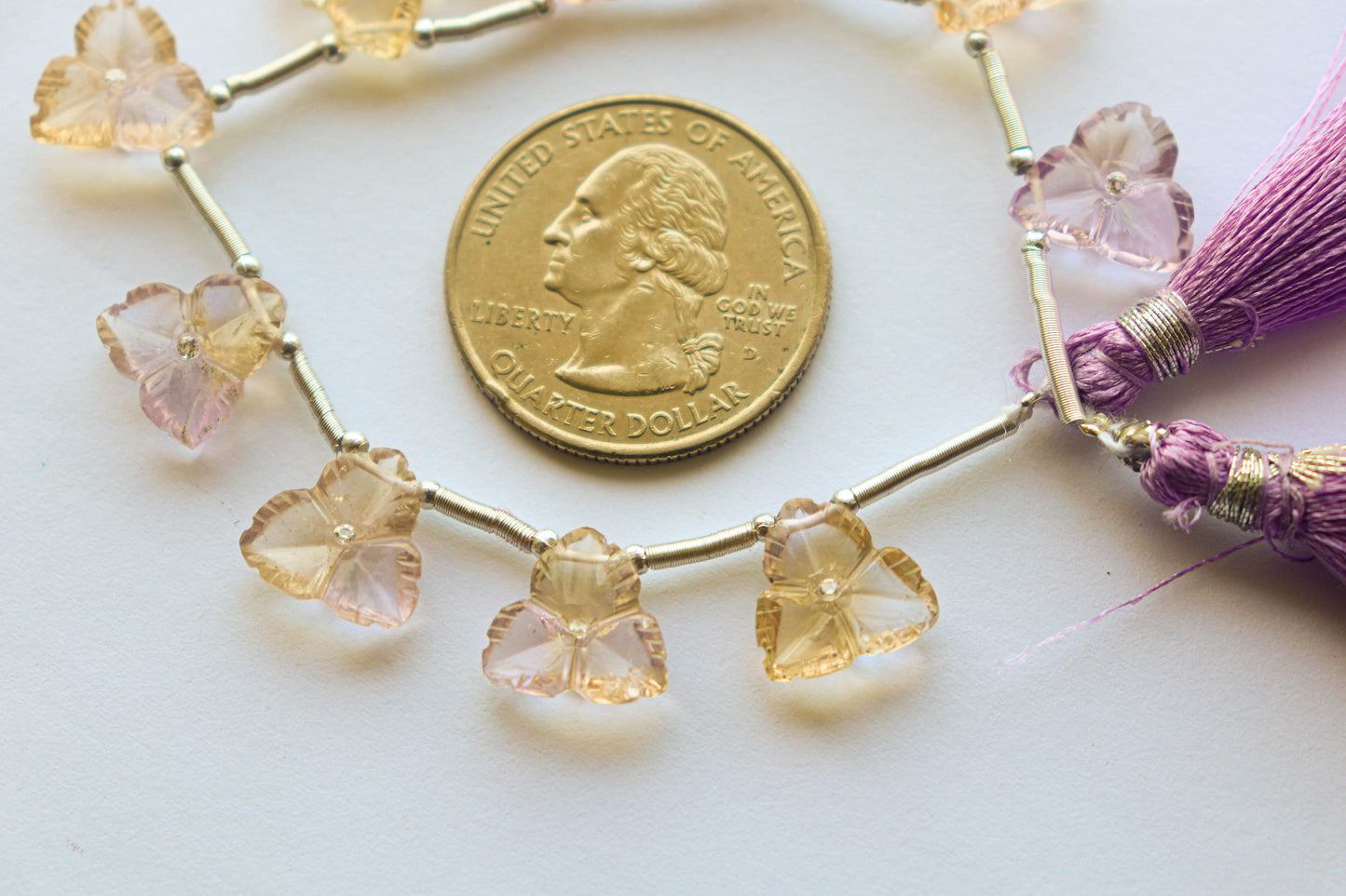 Ametrine Beads Flower Carving with White Cubic Zirconia, 11x11mm, 10 Pieces, Natural Ametrine Gemstone, Beadsforyourjewellery