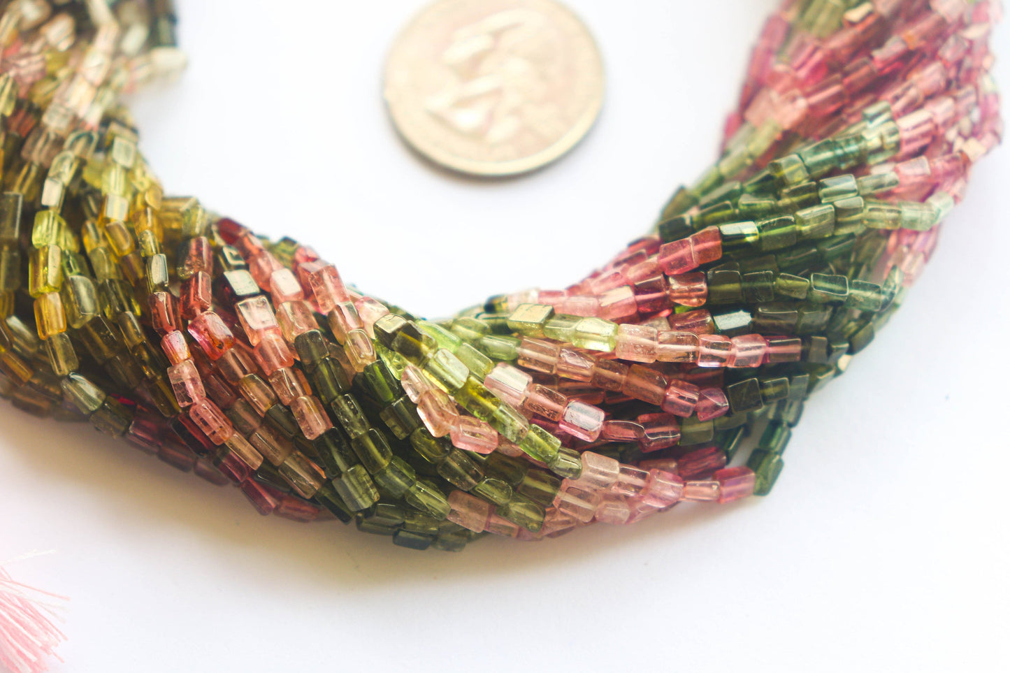Multi Tourmaline Cube Shape Beads