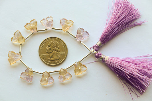 Ametrine Beads Flower Carving with White Cubic Zirconia