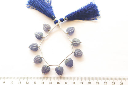 Iolite Carved Heart Shape Beads, 10x11mm, 10 Pieces, Natural Gemstone Beads for Jewelry Making, Beadsforyourjewellery