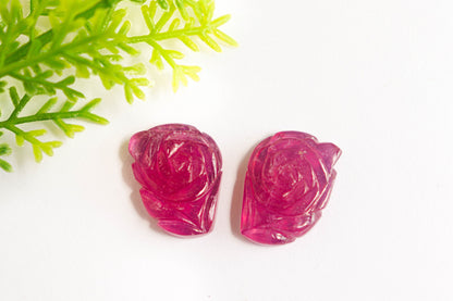 Ruby Gemstone Flower Carving Pair, 13.50mm x 19mm, 2 Pieces / Pair, Beadsforyourjewellery,