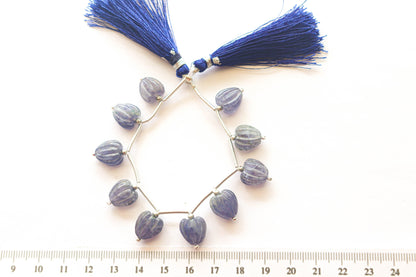 Iolite Carved Heart Shape Beads, 10x11mm, 10 Pieces, Natural Gemstone Beads for Jewelry Making, Beadsforyourjewellery