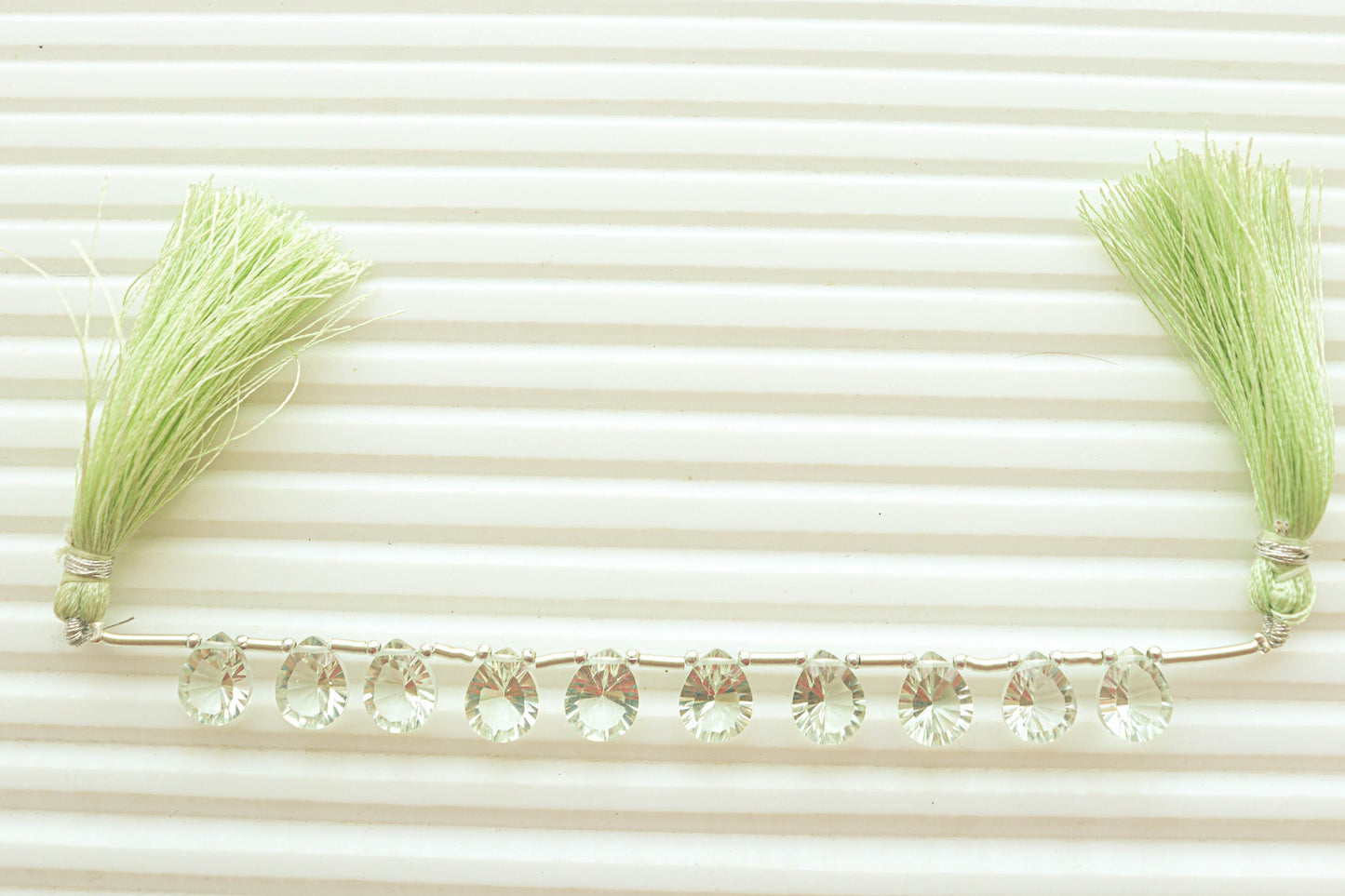 Green Amethyst Pear Shape Concave Cut Beads