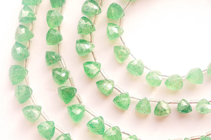 Green Strawberry Quartz 3D Trillion Shape Beads, Natural Gemstone Beads for Jewelry Making, Beadsforyourjewellery