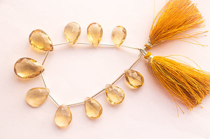 Honey Quartz Pear Briolette Faceted, 12x18mm to 16x23mm, 10 Pieces, Side Drill, Beautiful Honey Color, Beadsforyourjewelry