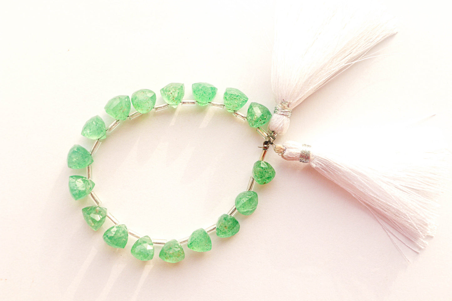 Green Strawberry Quartz 3D Trillion Shape Beads, Natural Gemstone Beads for Jewelry Making, Beadsforyourjewellery