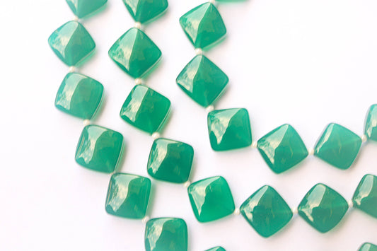 Green Onyx Cushion Shape Beads, 12x12mm to 13x13mm, 15 Pieces, 9 inch String, Gemstone Beads for Jewelry making,
