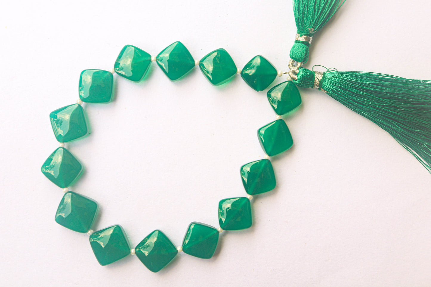 Green Onyx Cushion Shape Beads, 12x12mm to 13x13mm, 15 Pieces, 9 inch String, Gemstone Beads for Jewelry making,