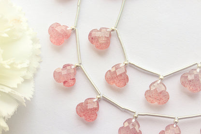 Pink Strawberry Quartz Flower shape Faceted Beads, 8 Inch String, Natural Gemstone, 10 Pieces, 11x11mm, Beadsforyourjewelry