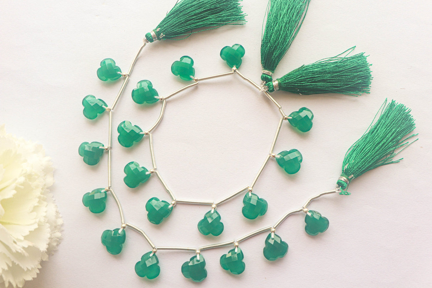 Green Onyx Flower shape Faceted Beads, 8 Inch String, Natural Gemstone, 10 Pieces, 11x11mm, Beadsforyourjewelry