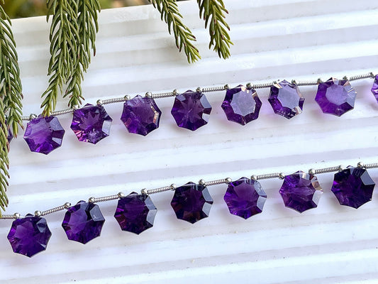 Amethyst Octagon Shape Star Diamond Cut Beads