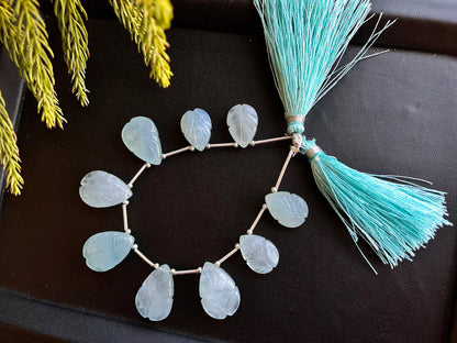 Aquamarine Carved Leaf Shape Beads