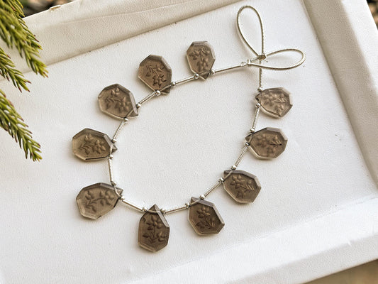 Smoky Quartz Faceted Slice Back Flower Carving Beads