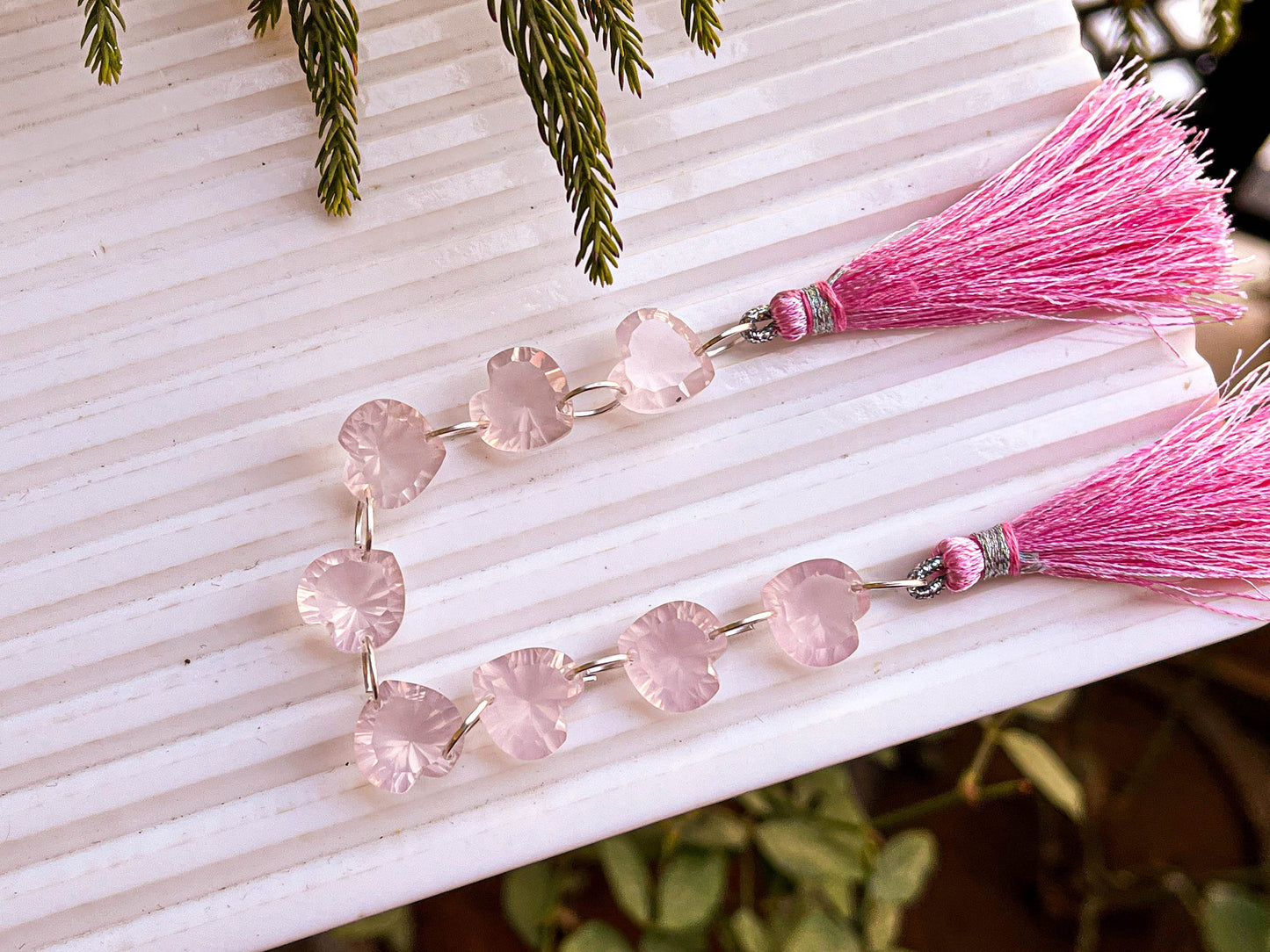 Rose Quartz, Heart Shape Concave Cut Double Drill Beads, 12x13mm, 6 inch, 8 Pieces String, Beadsforyourjewellery