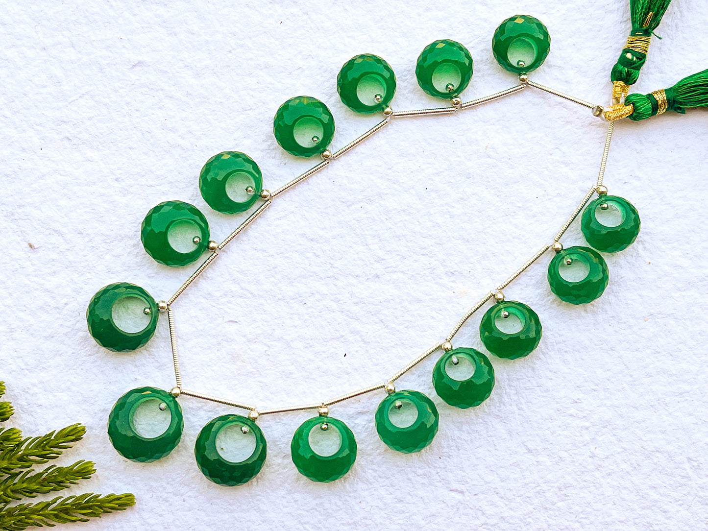 Green Onyx Faceted Round Hoop Shape Beads