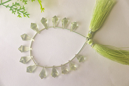 14 Pieces GREEN AMETHYST Drops Faceted Fancy Shape, Natural Green Amethyst Beads, Green Amethyst Briolette, 7x13mm to 8x15mm